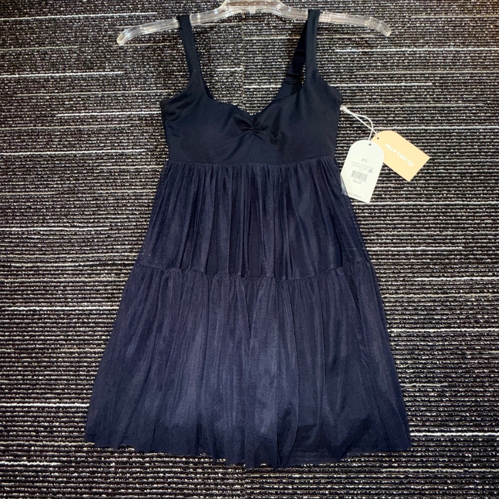Blogilates Sweetheart Babydoll Dress Women XS‎ Black NEW Tiered Mesh Activewear
